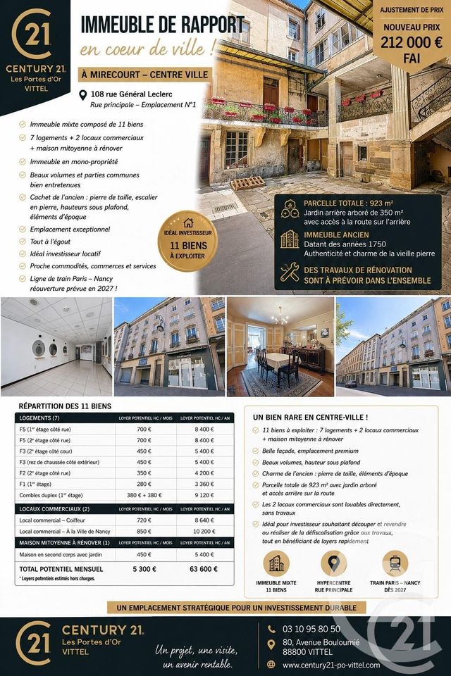 maison à vendre - 30 pièces - 526.9 m2 - MIRECOURT - 88 - LORRAINE - Century 21 Les Portes D'Or