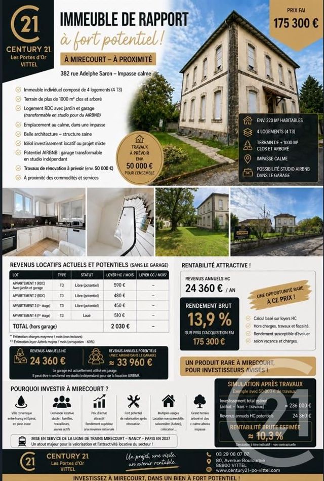 immeuble à vendre - 250.0 m2 - MIRECOURT - 88 - LORRAINE - Century 21 Les Portes D'Or