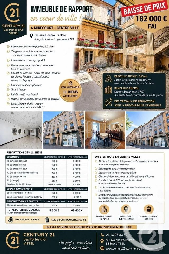 immeuble à vendre - 526.0 m2 - MIRECOURT - 88 - LORRAINE - Century 21 Les Portes D'Or